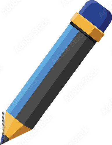 A sharp blue and black pencil with a yellow ferrule and blue eraser