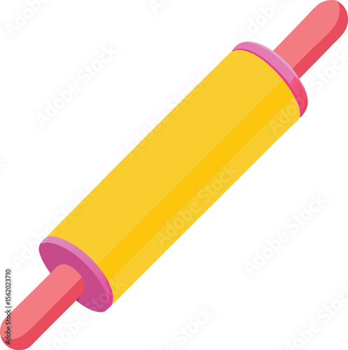 Stylized isometric rolling pin with yellow cylinder and pink handles
