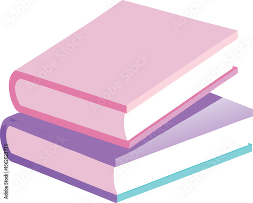 Two stacked isometric books with pastel pink and purple covers on a white background