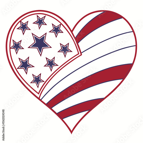 Patriotic Heart Design with Stars and Stripes
