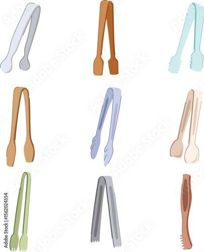 sugar cube tongs set cartoon vector illustration