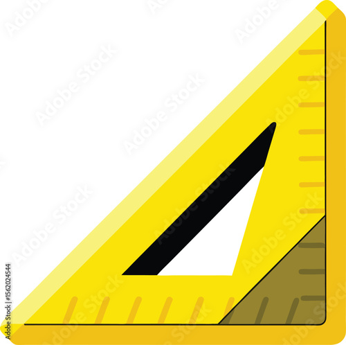 Yellow triangle ruler with black and white markings for geometry and drafting