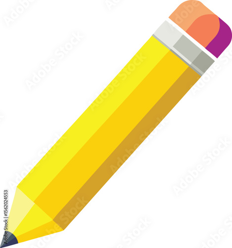 Bright yellow pencil with eraser isolated on a white background