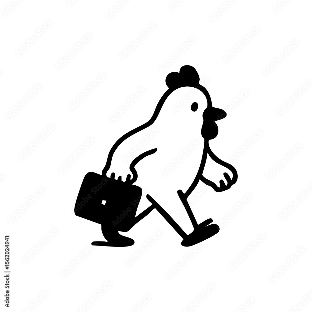 Obraz premium A stylized chicken character, walking with a briefcase