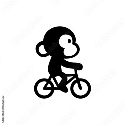Simple black and white illustration of a monkey riding a bicycle