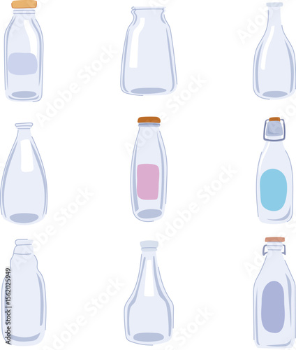 vintage milk bottle set cartoon vector illustration