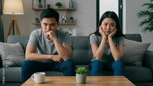 Couple Experiencing Communication Issues on Sofa in Living Room