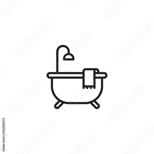 A line art icon shows a clawfoot bathtub with an attached showerhead and a towel draped over the side, representing a bathroom or bathing.