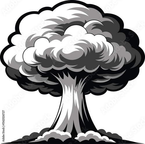 A collection of stylized illustrations depicting nuclear power plants and atomic symbols, representing energy, science, and environmental considerations with a graphic aesthetic