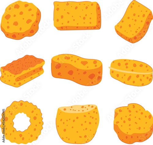 yellow sponge set cartoon vector illustration