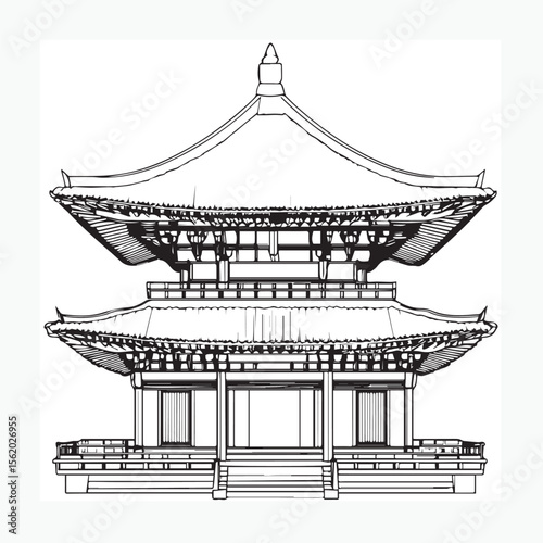 japanese temple sketch vector