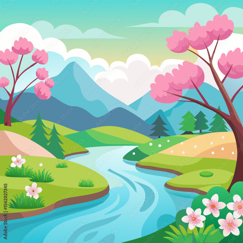 Fototapeta premium summer landscape with lake and trees