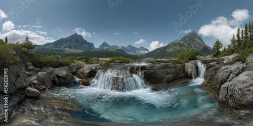 Waterfall adventure rocky mountains hdr nature photography 360 degrees view