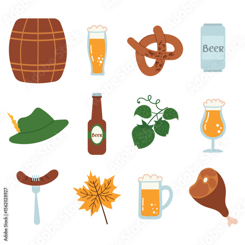 Oktoberfest design elements set. Vector illustration of traditional German Oktoberfest celebration