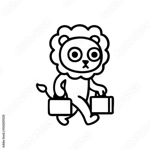 Cartoon lion with briefcase walking