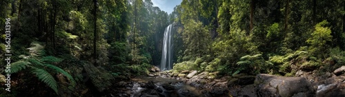 Majestic waterfall adventure lush forest hdr 360 degrees hdri view