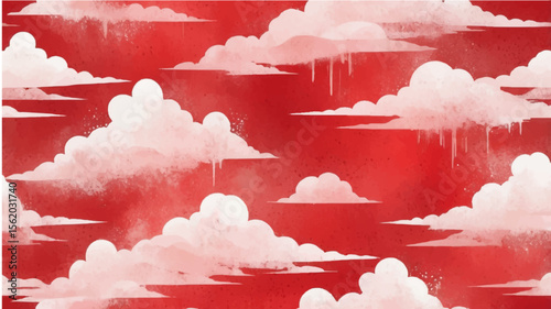 abstract red cloudscape with hearts, a dreamy sky texture perfect for a vintage summer pattern
