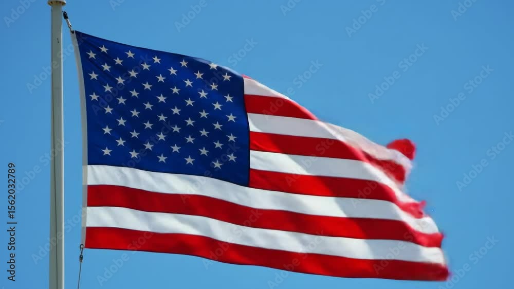 American flag flying high on a bright sunny day American flag flying high on a bright sunny day