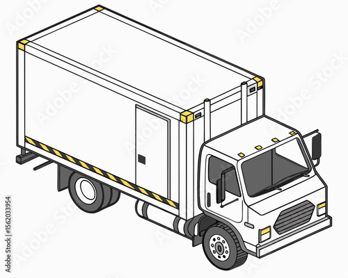 Isometric design of a warehouse storage unit with tall shelves and packages placed on a white background for inventory management.