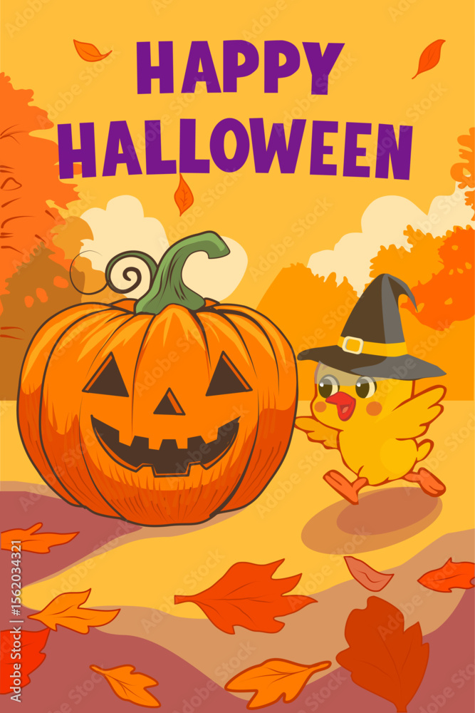 halloween background with pumpkin and chick
halloween background with pumpkin and chick