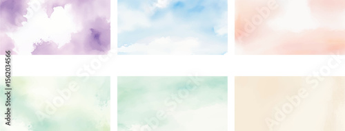 Watercolor Texture Bundle with 6 Hand-Painted Pastel Backgrounds – Soft Sky Blue, Mint, Peach, Lavender, Cream, and Green Aquarelle Washes for Artistic Web Templates, Posters, and Minimalist Branding
