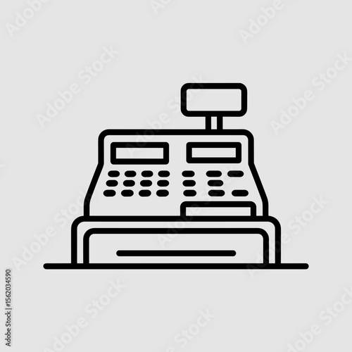 Minimalist line art cash register on plain gray background  