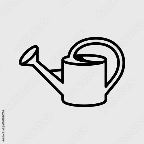 Minimalist line art watering can in black outline design  
