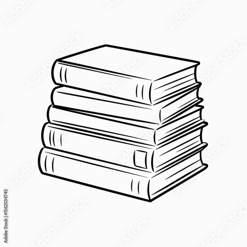 Minimalist line art stack of books in black and white style  