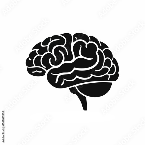 Human Brain Organ Icon - Black Glyph