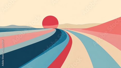 Colorful road leading to sunset
