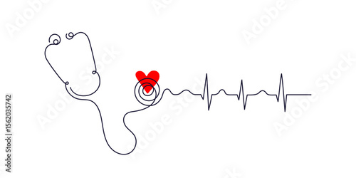Medical stethoscope. Cardiogram. Heart pulse graph