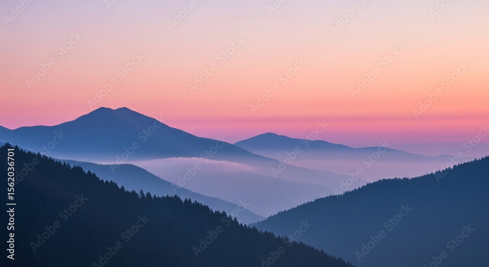 Fototapeta premium Misty Pastel Mountains at Sunrise