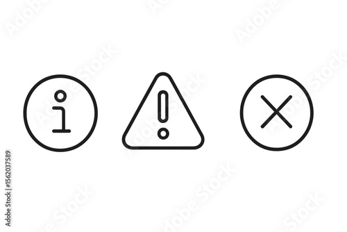 Information, warning, and cancel symbols on gray background vector icon isolated illustration