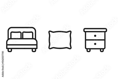 Bed, pillow, and nightstand icons on gray background vector icon isolated illustration