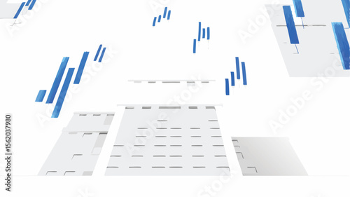 Illustration showing financial market analysis with blue candlesticks and white platforms view