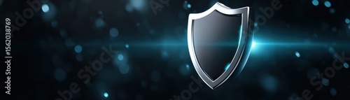 A futuristic digital shield symbolizing cybersecurity and data protection glows against a dark, tech-inspired bokeh background.