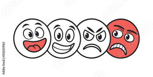 Cartoon Emoticons Displaying Range of Emotions from Joy to Anger and Fear.