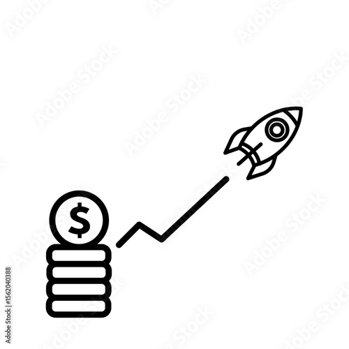 flying rocket and profitability growth – vector icon illustration