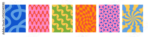 Set of Abstract vertical geometric backgrounds with colorful shapes and forms. Yellow, red, green and  blue colors. Trendy vector illustration in style retro