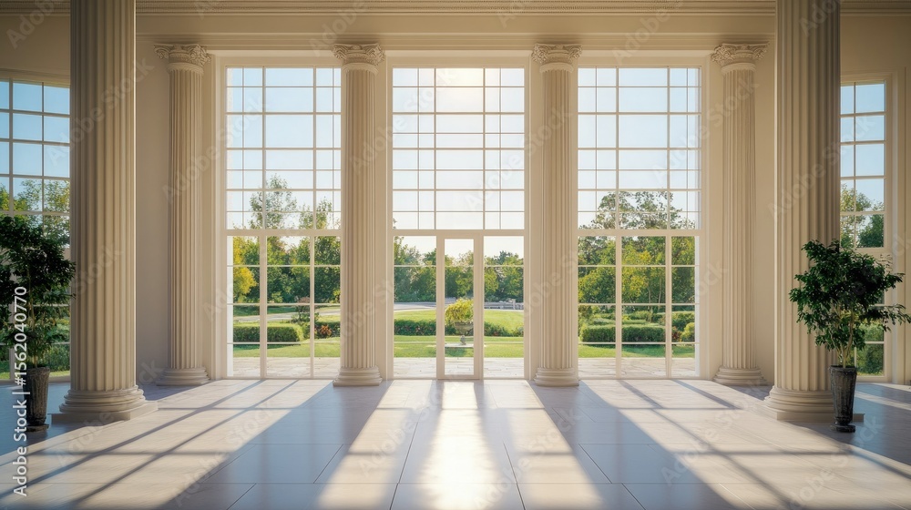 Obraz premium Sunlit Grandeur: A Classic Hallway Basking in Sunlight
