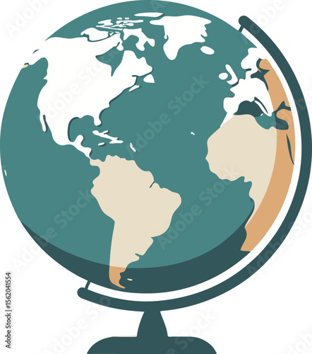 Stylized illustration of a globe showing continents and oceans on a white background