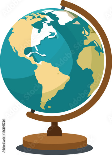 A flat design illustration of a globe showing north and south america