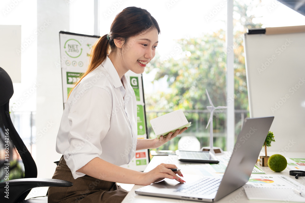 Businesswoman working on Save the Earth. ESG concept. Sustainable ecology and environment conservation concept. Businesswoman working on Save the Earth. ESG concept. Sustainable ecology and environment conservation concept.