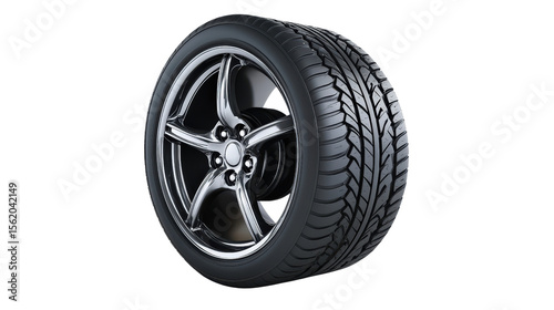 Car tire with steel rim Transparent background, PNG