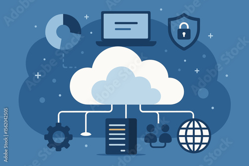 Cloud connection technology and data transfer concept, cloud computing network with server storage, internet security shield, social network communication, global digital technology