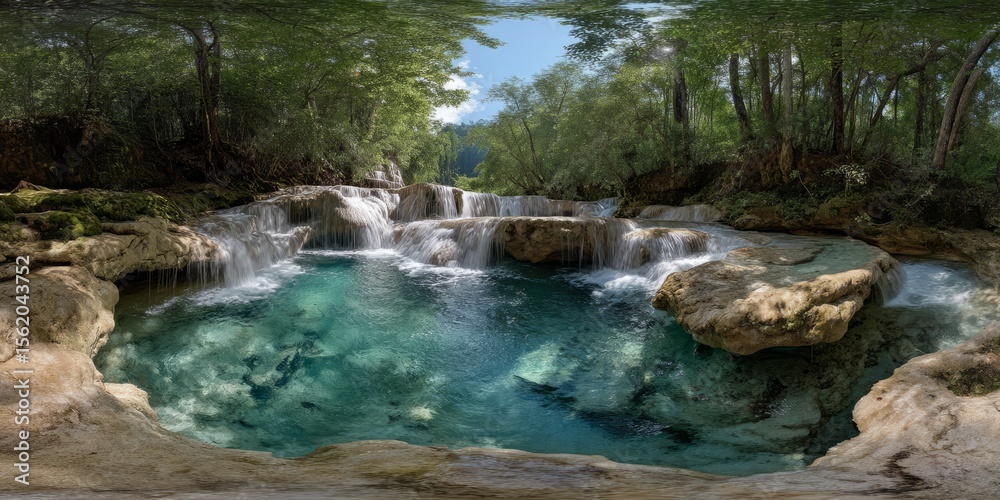 Naklejka premium Serene waterfall scene nature reserve hdr 360 degrees tranquil environment