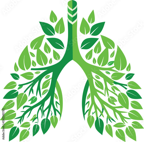 Green lungs shaped like a tree with leaves symbolizing health and nature