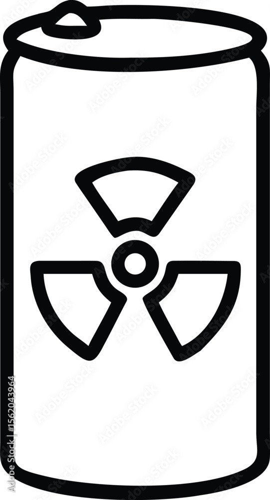 Outline drawing of metal can with radiation hazard symbol on its surface Outline drawing of metal can with radiation hazard symbol on its surface