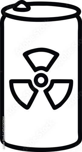 Outline drawing of metal can with radiation hazard symbol on its surface