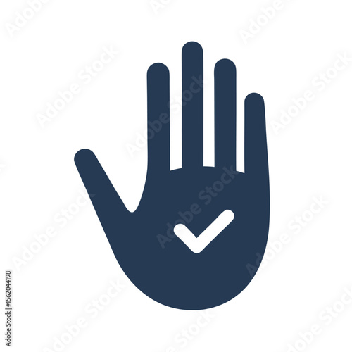 Dark blue hand with white check mark symbol approved